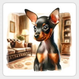 Watercolor Miniature Pinscher Puppies - Cute Puppy Sticker